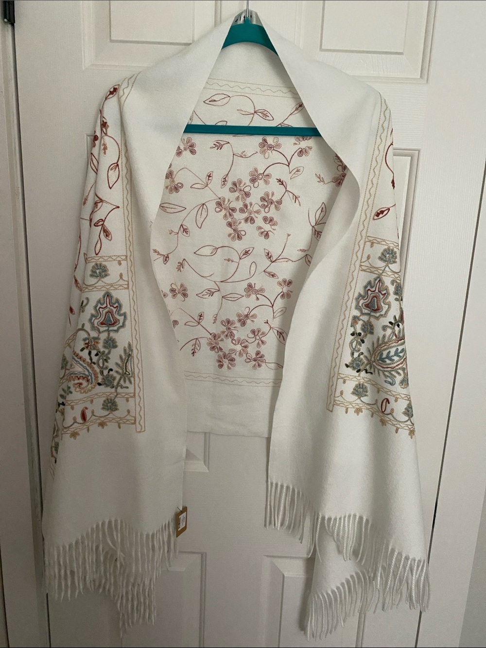 Embroidered Floral White Shawl Wrap - Elegant Scarf